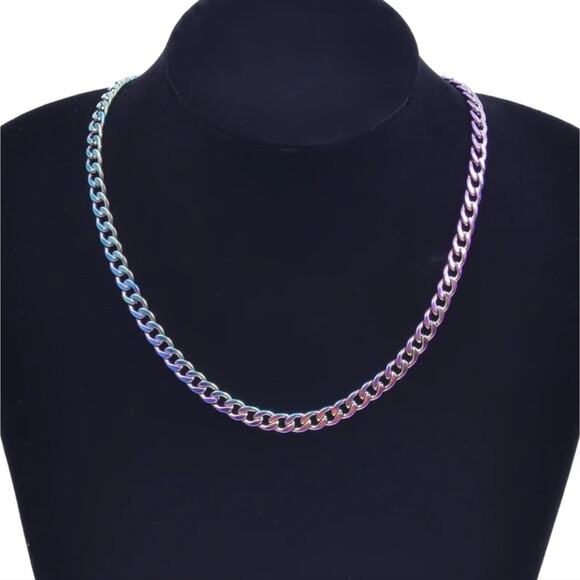 Stainless steel 6.5mm cuban chain rainbow multicolor necklace - Picture 3 of 6